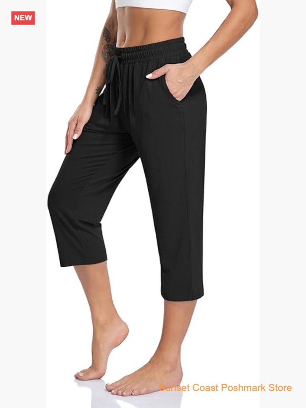 Loose Capri Yoga Pants Soft Drawstring Workout Sweatpants with Pockets
